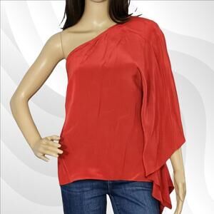 2/$50 Jay Godfrey Red Off-Shoulder Silk Blouse Size 0 | Elegant & Flirty Top
